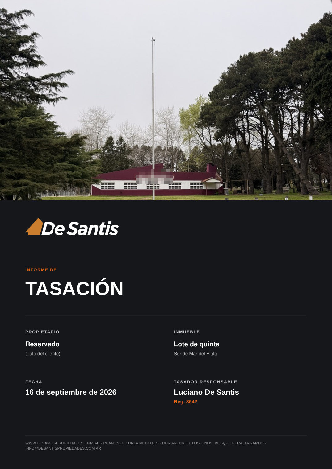 Informe de tasación formal: Portada
